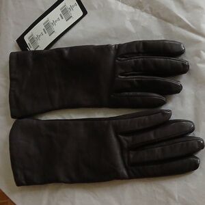 Tuzzi Leather Gloves Cashmere Lined Size 7.5 Smokey Dark Grey NWT